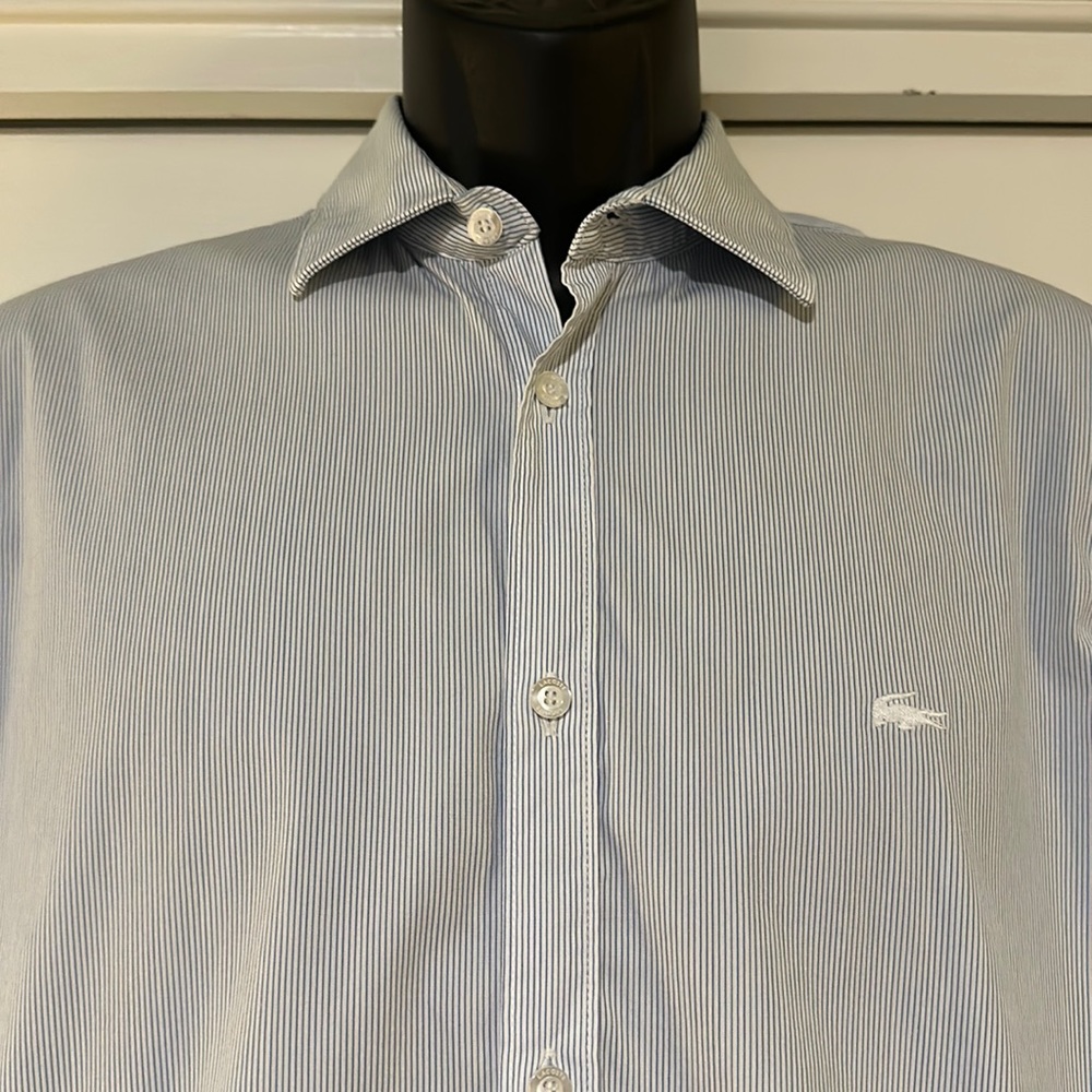 LACOSTE | classic pinstripe button down shirt, in white, us 15 3/4 /fr 40